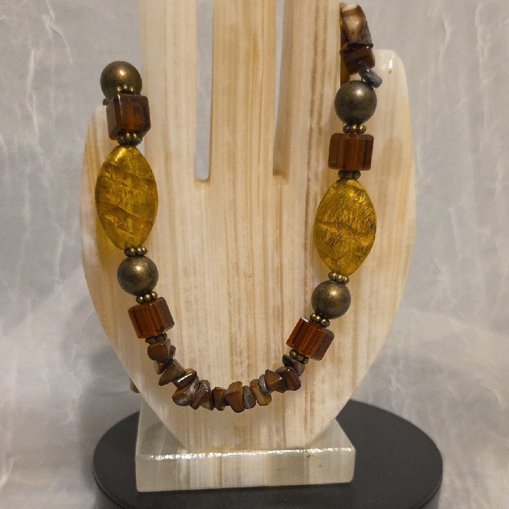 Vintage-Inspired Gold and Brown Beaded Necklace - Premier Designs